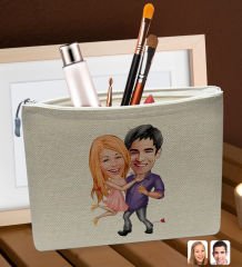 BK Gift Kişiye Özel Sevgililer Karikatürlü Keten Makyaj Çantası, Sevgiliye Hediye, Arkadaşa Hediye, Sevgililer Günü Hediyesi, Doğum Günü Hediyesi-5
