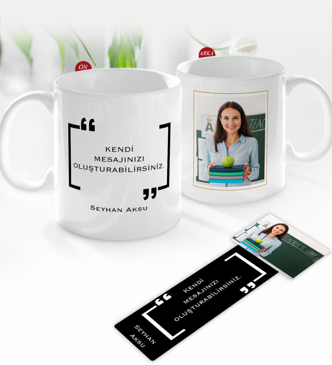 Kişiye Özel Öğretmen Fotoğraflı Kupa Bardak ve Ahşap Kitap Ayracı-2
