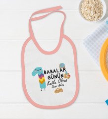 BK Kids Kişiye Özel İlk Babalar Günü Tasarımlı Pembe Bebek Body Zıbın ve Mama Önlüğü Hediye Seti-2