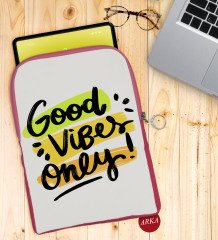 BK Gift Good Vibes Only Tasarımlı Taşınabilir Koruyucu Tablet Kılıfı & Organizer Çanta - Pembe-1