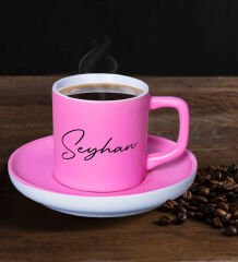 BK Gift Kişiye Özel İsimli Mat Pembe Renk Türk Kahvesi Fincanı-105, Renkli Türk Kahvesi Fincanı