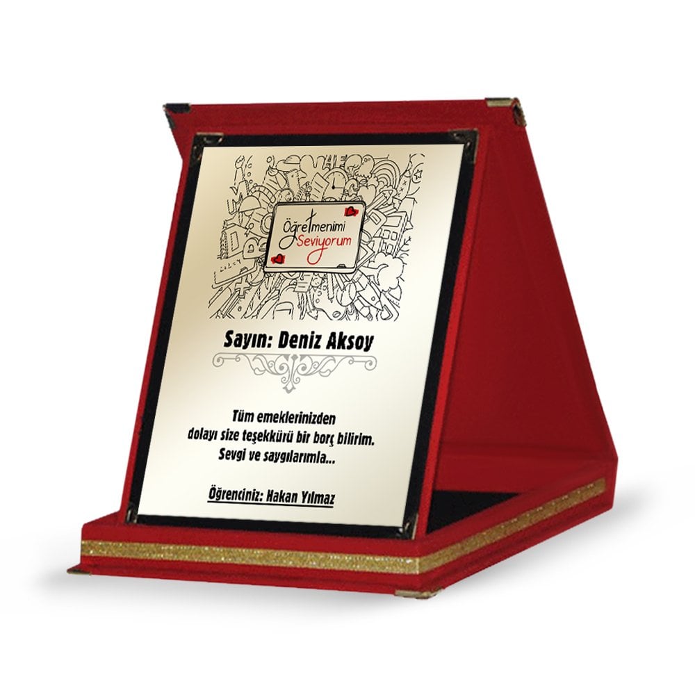 Kişiye Özel Kırmızı Plaket (Öğretmenler Günü Temalı-8)