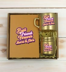 BK Gift Kişiye Özel İsimli DTF Best Friend Temalı Gold Defter & Kahve Fincanı & Mum Hediye Seti-3, Arkadaşa Hediye, Doğum Günü Hediyesi