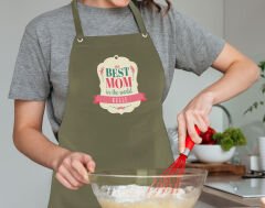 BK Gift Kişiye Özel İsimli Anneler Günü Tasarımlı Profesyonel Haki Mutfak Önlüğü, Aşçı Önlüğü, Şef Önlüğü, Anneye Hediye-4