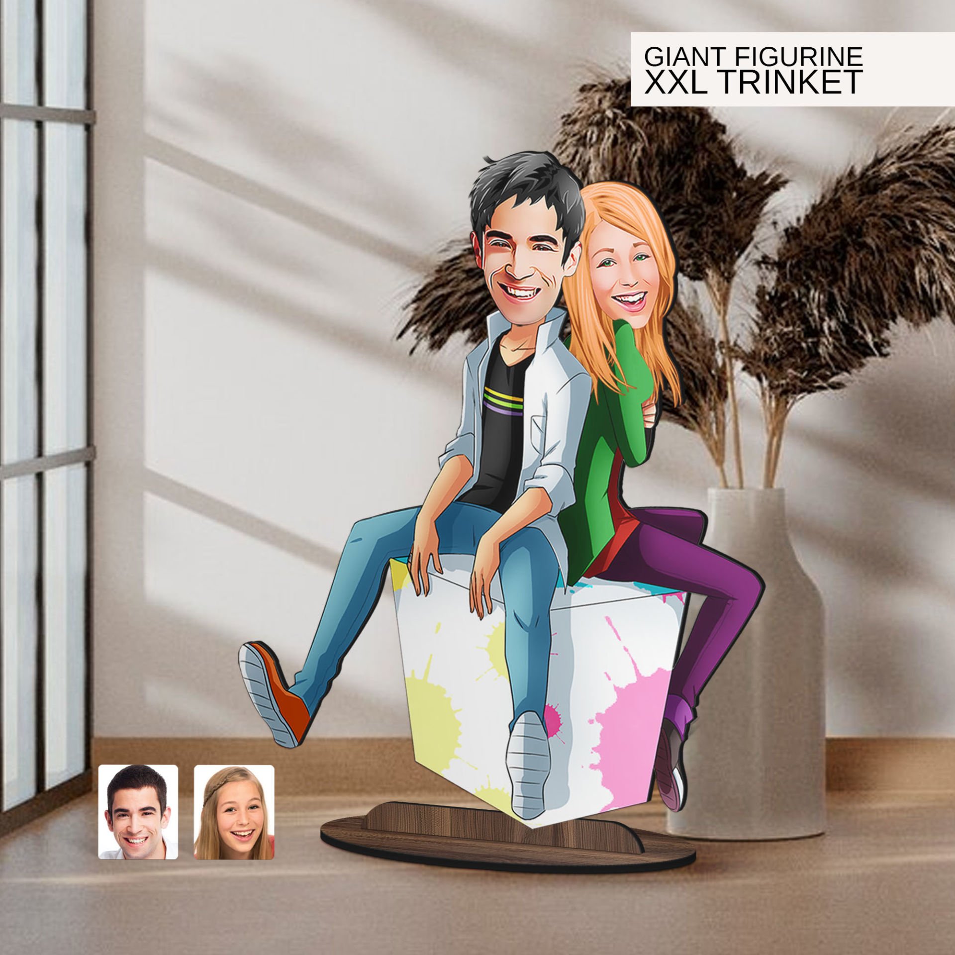 BK Gift Kişiye Özel Sevgililer Karikatürlü Büyük Boy Ahşap Biblo-35 Arkadaşa Hediye , Sevgiliye Hediye, Kişiye Özel Biblolar