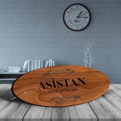 Kişiye Özel Mesleki Asistan Ahşap Oval Masa İsimliği  - 1