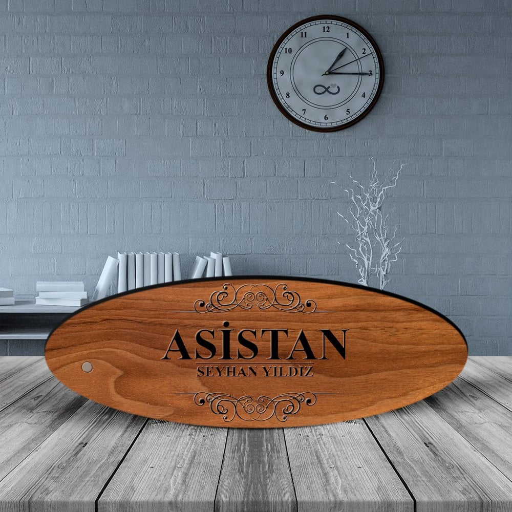 Kişiye Özel Mesleki Asistan Ahşap Oval Masa İsimliği  - 1