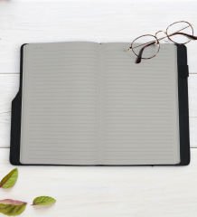 BK Gift Kişiye Özel Çiçek Tasarımlı Siyah Termo Deri Not Defteri 15x21cm-11