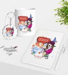 Kişiye Özel Resim Öğretmeni Kupa Anahtarlık Beyaz Defter Kalem Hediye Seti-2