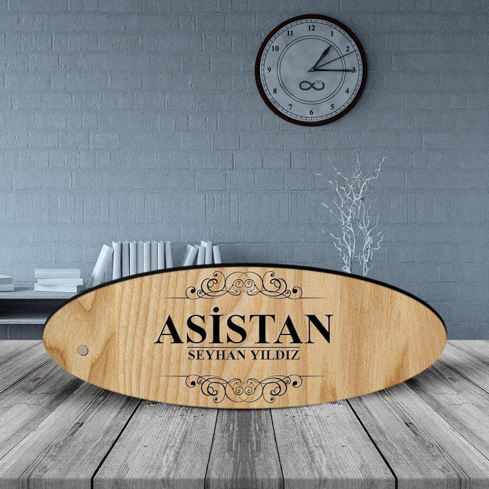Kişiye Özel Mesleki Asistan Ahşap Oval Masa İsimliği  - 2