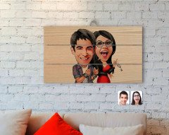 Kişiye Özel Sevgililer Karikatürlü Otantik Ahşap Palet Tablo-1