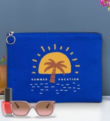 BK Gİft Yaz Temalı-6 Astarlı Mavi  Portföy Çanta 30x21cm, Baskılı El Çantası, Organizer Çanta