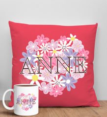BK Gift Anneler Günü Tasarımlı Kırmızı Kırlent Yastık ve Kupa Seti, Anneye Hediye, Ev Dekorasyonu, Anneler Günü Hediyesi-3