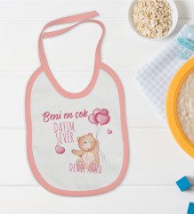 BK Kids Kişiye Özel Pembe Bebek Mama Önlüğü - Model 49