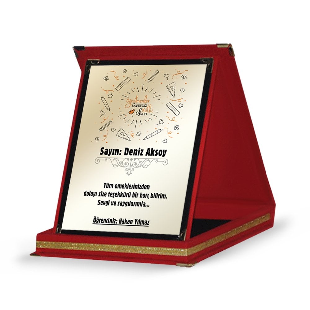 Kişiye Özel Kırmızı Plaket (Öğretmenler Günü Temalı-10)