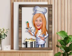 BK Gift Kişiye Özel Kadın Chef Karikatürlü 3D Ahşap Tablo, Sevgiliye Hediye, Arkadaşa Hediye, Yıl Dönümü Hediyesi, Doğum Günü Hediyesi-1