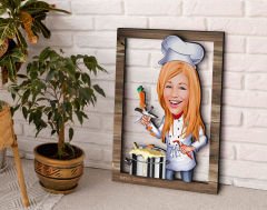 BK Gift Kişiye Özel Kadın Chef Karikatürlü 3D Ahşap Tablo, Sevgiliye Hediye, Arkadaşa Hediye, Yıl Dönümü Hediyesi, Doğum Günü Hediyesi-1
