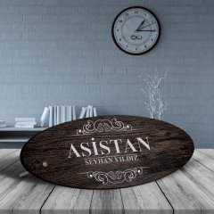 Kişiye Özel Mesleki Asistan Ahşap Oval Masa İsimliği  - 3