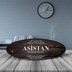 Kişiye Özel Mesleki Asistan Ahşap Oval Masa İsimliği  - 3