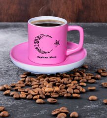 BK Gift Kişiye Özel Kaligrafi Atatürk Tasarımlı Mat Pembe Renk Türk Kahvesi Fincanı-1, Renkli Türk Kahvesi Fincanı
