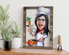 BK Gift Kişiye Özel Kadın Chef Karikatürlü 3D Ahşap Tablo, Sevgiliye Hediye, Arkadaşa Hediye, Yıl Dönümü Hediyesi, Doğum Günü Hediyesi-2