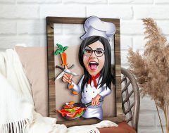 BK Gift Kişiye Özel Kadın Chef Karikatürlü 3D Ahşap Tablo, Sevgiliye Hediye, Arkadaşa Hediye, Yıl Dönümü Hediyesi, Doğum Günü Hediyesi-2