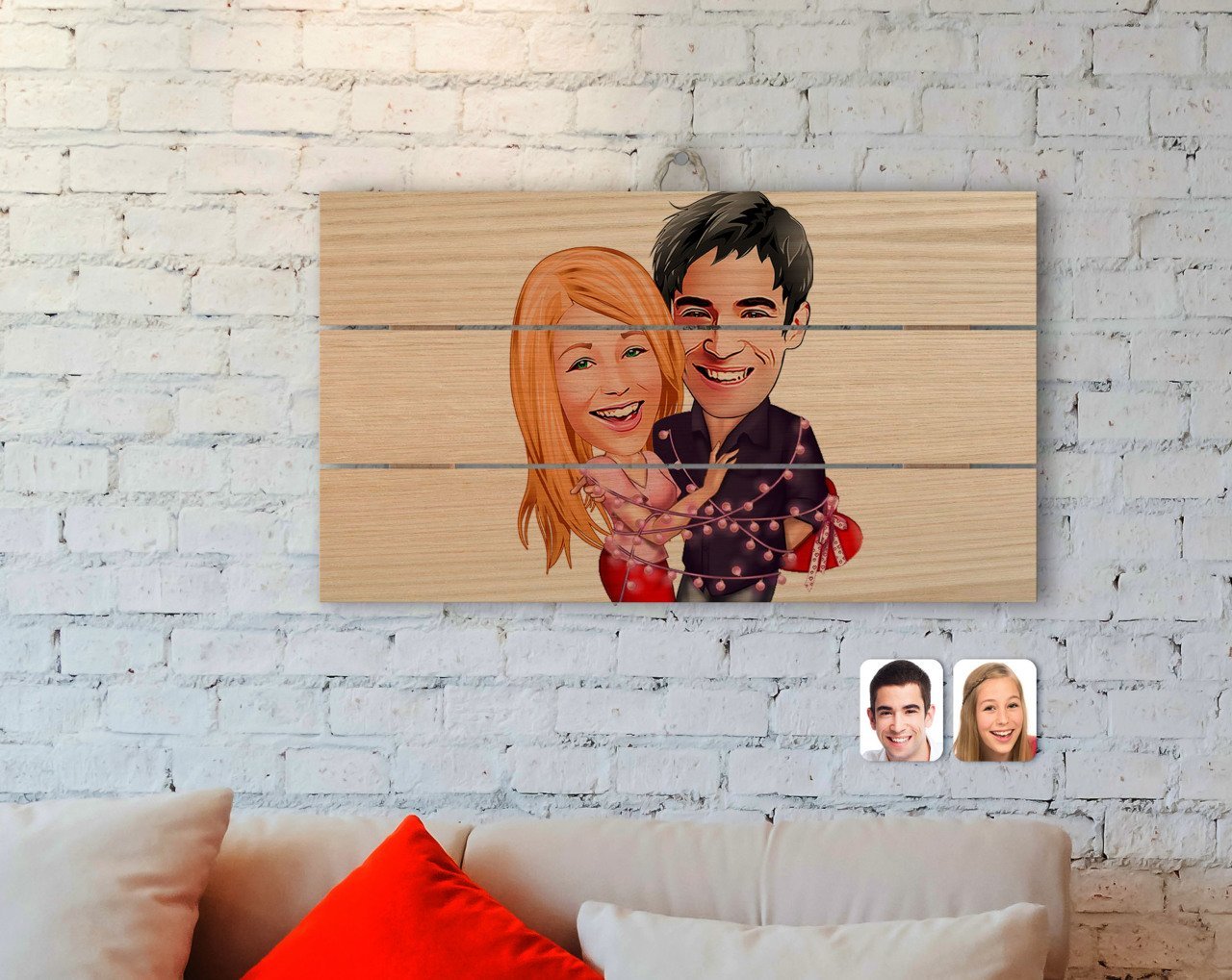 Kişiye Özel Sevgililer Karikatürlü Otantik Ahşap Palet Tablo-2