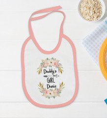 BK Kids Kişiye Özel Daddy's Girl Tasarımlı Pembe Bebek Body Zıbın ve Mama Önlüğü Hediye Seti