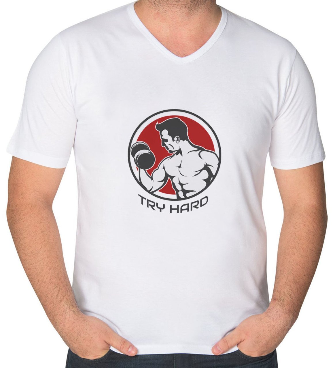 BK Gift Bodybuilder Tasarımlı V Yaka Tişört-2