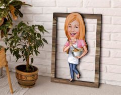 BK Gift Kişiye Özel Kadın Chef Karikatürlü 3D Ahşap Tablo, Sevgiliye Hediye, Arkadaşa Hediye, Yıl Dönümü Hediyesi, Doğum Günü Hediyesi-3
