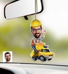 Kişiye Özel Bay Yol Mühendisi Karikatürlü Ahşap Araba Dikiz Ayna Süsü
