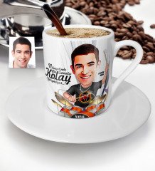 Kişiye Özel Bay Baterist Karikatür Türk Kahvesi Fincanı - 1