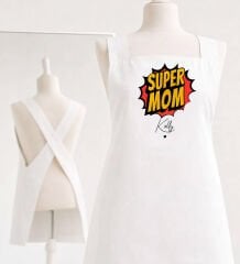 BK Gift Kişiye Özel Anneler Günü Tasarımlı Çapraz Askılı Beyaz Mutfak Önlüğü - 3, Aşçı Önlüğü, Şef Önlüğü, Anneye Hediye