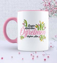 Kişiye Özel Bugün Günlerden Öğretmen Pembe Kupa Bardak - 1