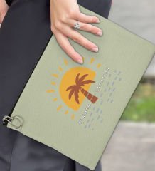 BK Gİft Yaz Temalı-6 Astarlı Mint Yeşili Portföy Çanta 30x21cm, Baskılı El Çantası, Organizer Çanta