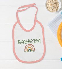 BK Kids Kişiye Özel Babacım Tasarımlı Pembe Bebek Body Zıbın ve Mama Önlüğü Hediye Seti