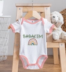 BK Kids Kişiye Özel Babacım Tasarımlı Pembe Bebek Body Zıbın ve Mama Önlüğü Hediye Seti