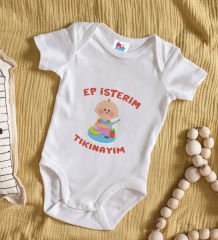 BK Kids Ep İsterim Tasarımlı Beyaz Bebek Body Zıbın-5