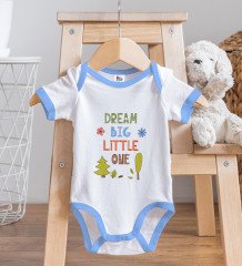 BK Kids Dream Big Little One Tasarımlı Mavi Bebek Body Zıbın-1