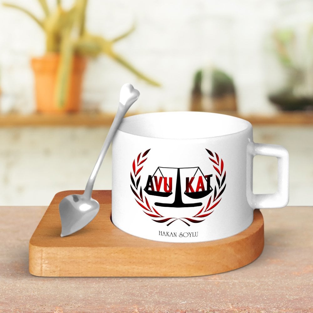 Kişiye Özel Mesleki Avukat Tasarımlı Ahşap Altlıklı Seramik Fincan - 6