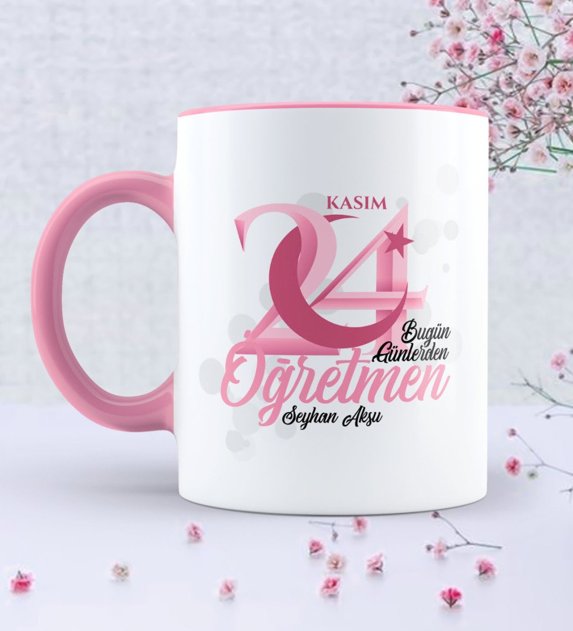 Kişiye Özel Bugün Günlerden Öğretmen Pembe Kupa Bardak - 2