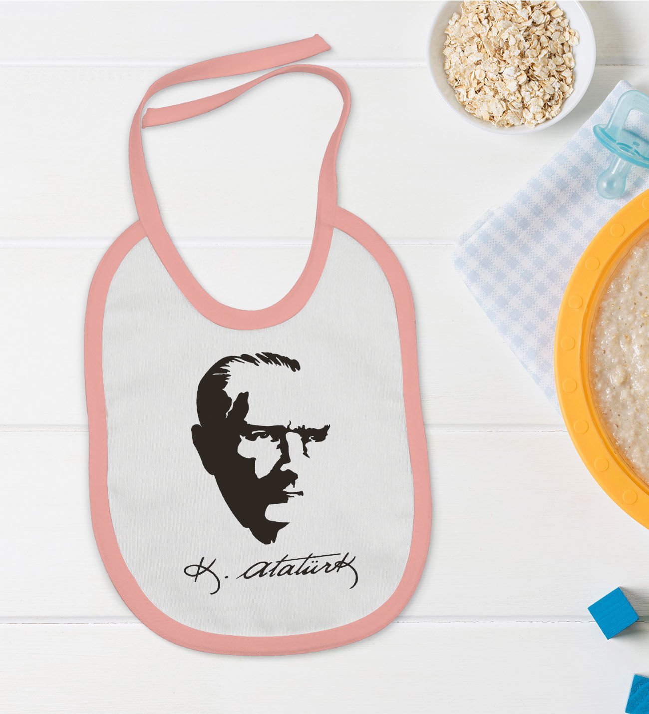 BK Kids Atatürk Temalı Pembe Bebek Mama Önlüğü-23