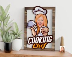 BK Gift Kişiye Özel Kadın Chef Karikatürlü 3D Ahşap Tablo, Sevgiliye Hediye, Arkadaşa Hediye, Yıl Dönümü Hediyesi, Doğum Günü Hediyesi-9