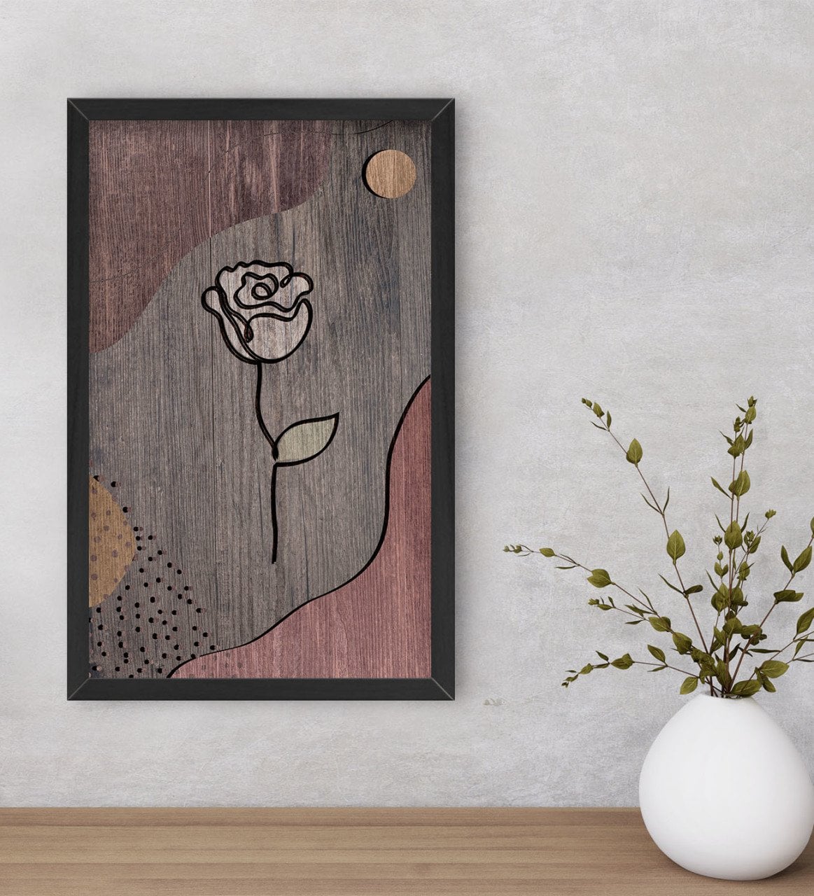 BK Home Gül Dekoratif Ahşap Siyah Çerçeveli Tablo-1