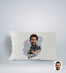 Kişiye Özel İsimli Erkek Gitarist Karikatürlü Dikdörtgen Araç Koltuk Yastığı-1