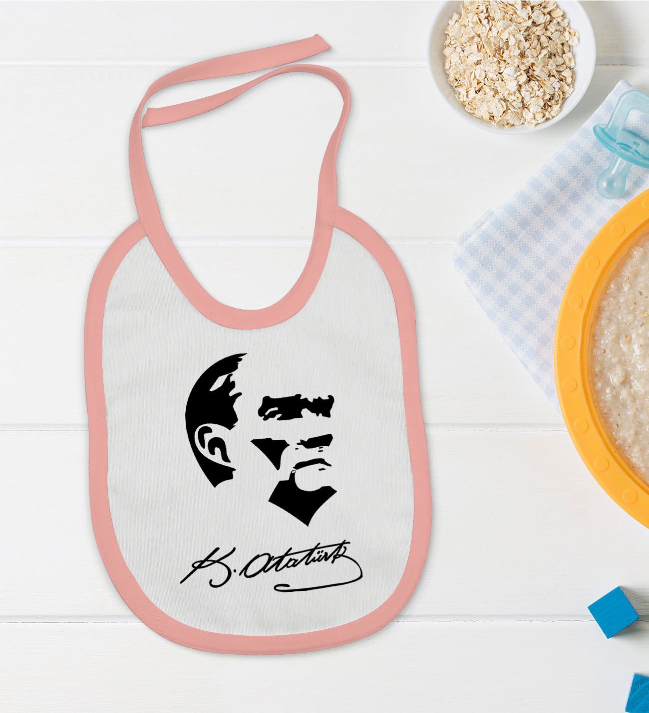 BK Kids Atatürk Temalı Pembe Bebek Mama Önlüğü-24