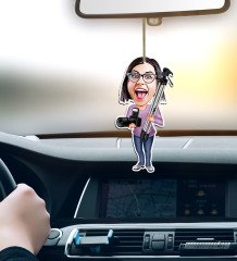 Kişiye Özel Bayan Profesyonel Fotoğrafçı Karikatürlü Ahşap Araba Dikiz Ayna Süsü