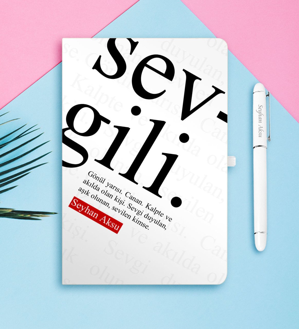 Kişiye Özel Sevgili Temalı Beyaz Defter Kalem Seti