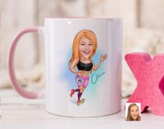 Bk Gift Kişiye Özel Kadın Koşucu Karikatürlü Pembe Kupa Bardak-2, Sevgiliye Hediye, Arkadaşa Hediye