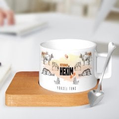 Kişiye Özel Mesleki Veteriner Hekim Ahşap Altlıklı Seramik Fincan - 3